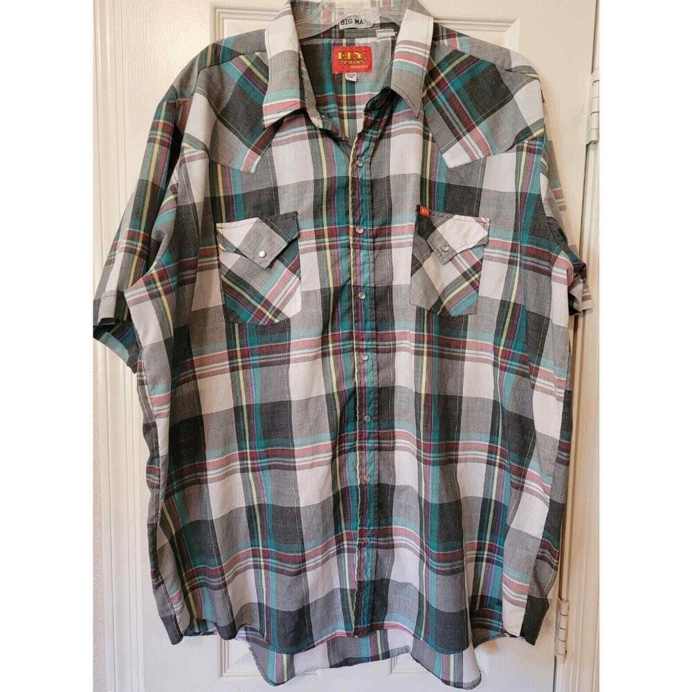 Mens Ely Plains Big Man‎ Western Shirt Size 2X Pearl Snap Plaid Short Sleeve XXL